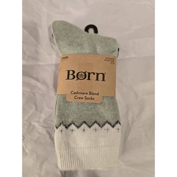 NWT Born Crew Socks Cashmere Wool Blend 2 Pack Women Shoe Sz 4-10 Green And Gray - Picture 1 of 5